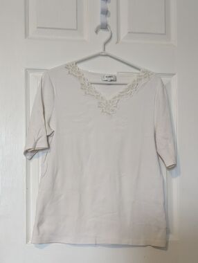 Jones Sport V-Neck Short Sleeve Top with Lace Trim